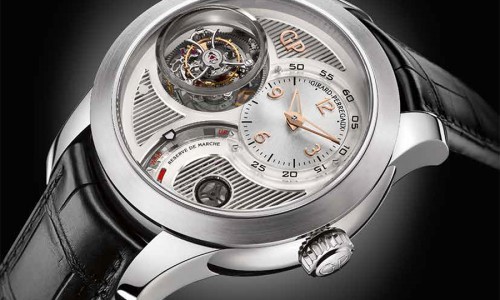 Girard-Perregaux viste de oro blanco el reloj Tri-Axial Tourbillon.