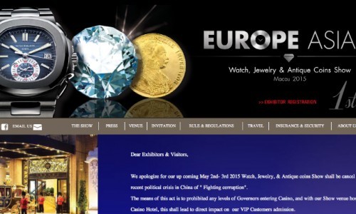 Cancelada en Macao la Europe Asian Watch, Jewelry and Antique Coins Show.