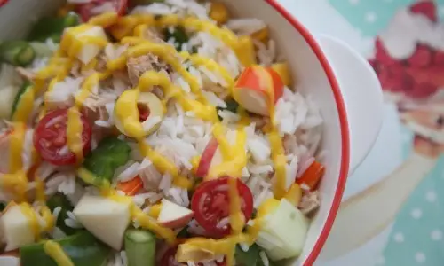 Ensalada de arroz con crema de nectarina.