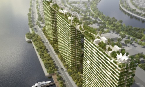 Apartamentos en tres torres de bambú.