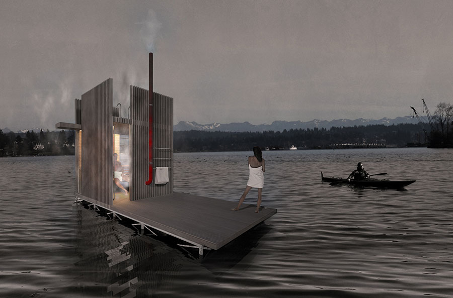 imagen 10 de Una sauna flotando en medio del lago.
