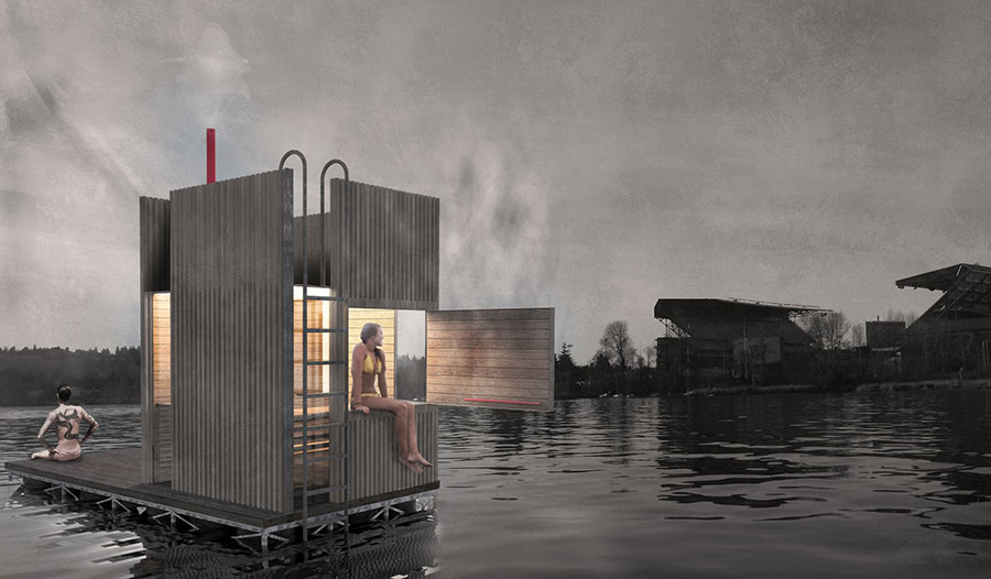 imagen 11 de Una sauna flotando en medio del lago.