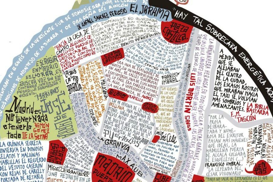 El mapa literario de Madrid, realizado por Raúl Arias, que se presenta en La Noche de los Libros. Cortesía Prodigioso Volcán.
