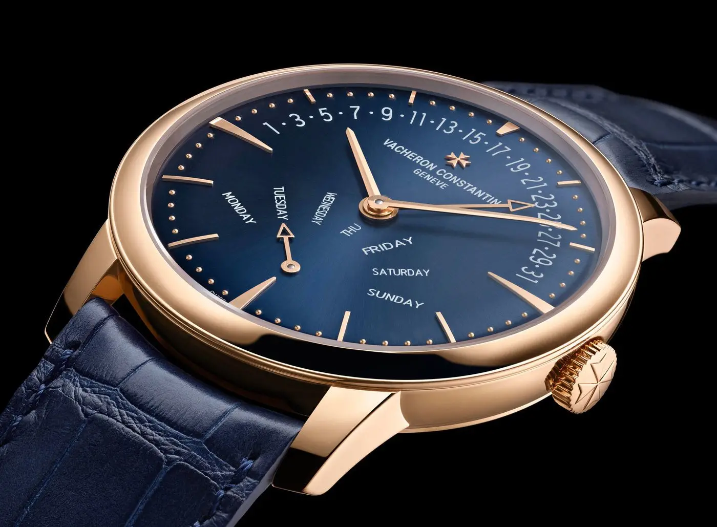 imagen 1 de El icónico reloj de Vacheron Constantin, el Patrimony Retrograde Day-Date, con esfera azul.