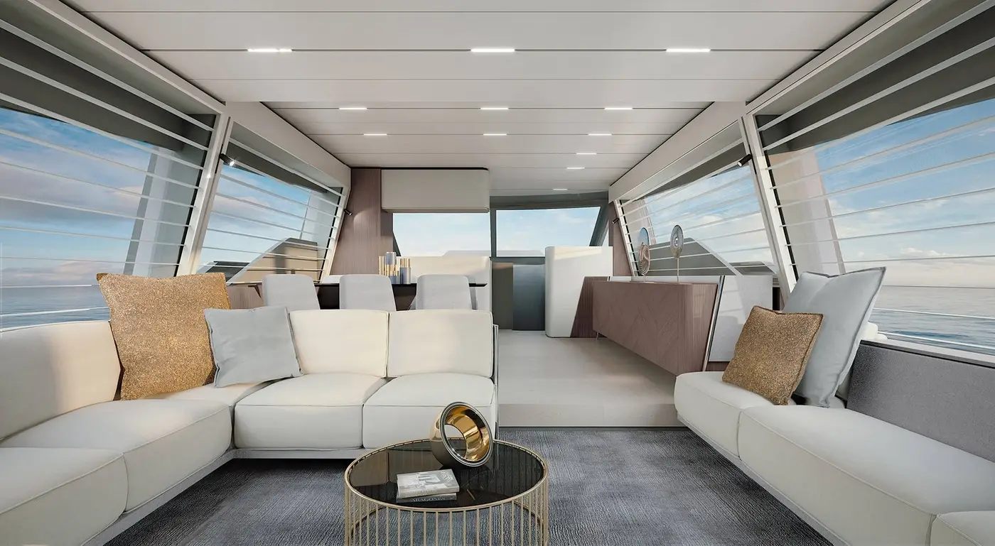 imagen 11 de Ferretti Yachts 720, un yate como una casa de verano sobre el mar.