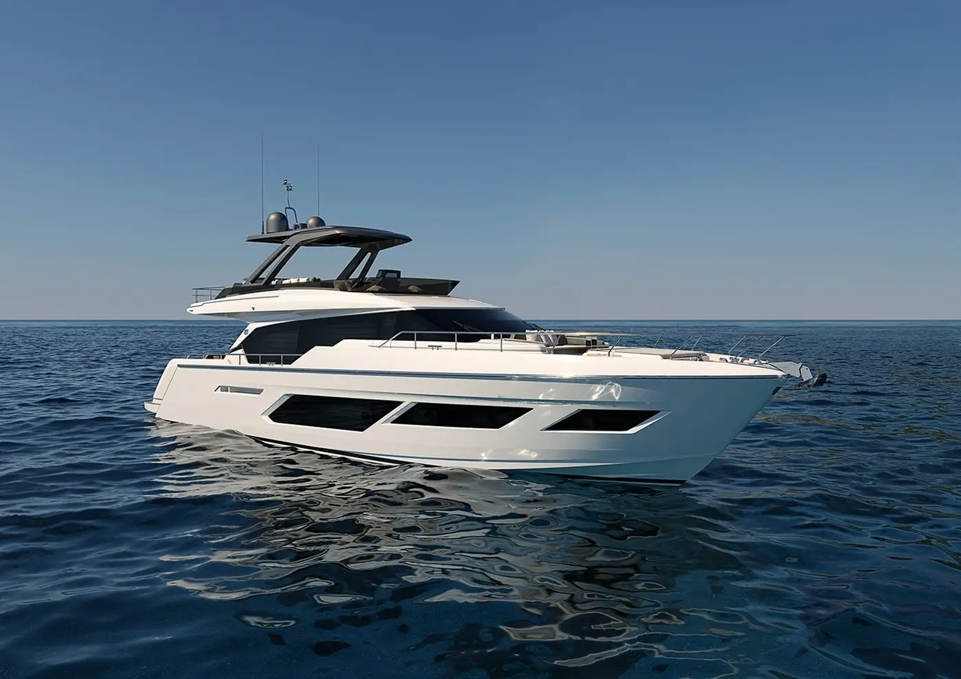 imagen 2 de Ferretti Yachts 720, un yate como una casa de verano sobre el mar.