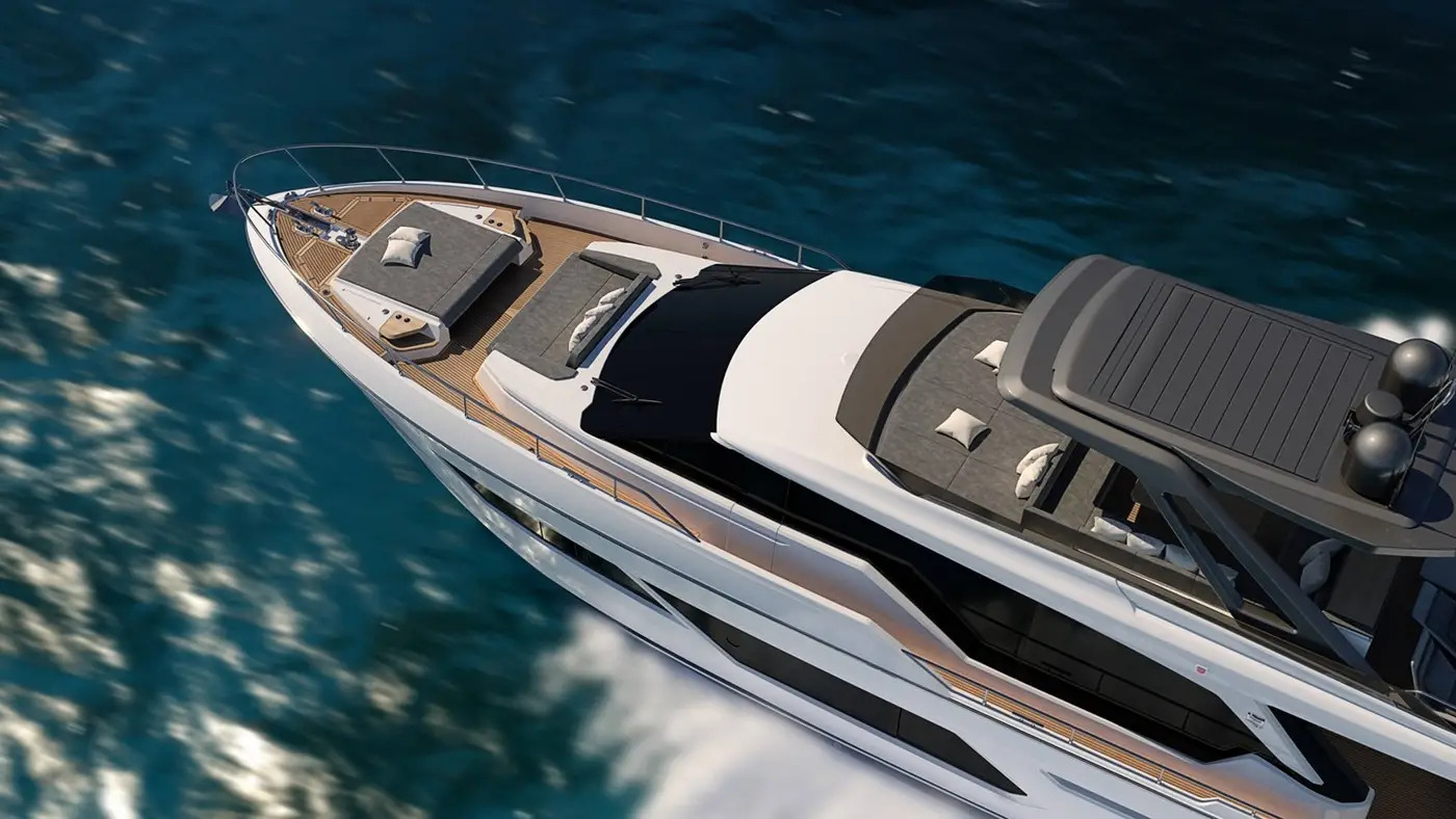 imagen 3 de Ferretti Yachts 720, un yate como una casa de verano sobre el mar.