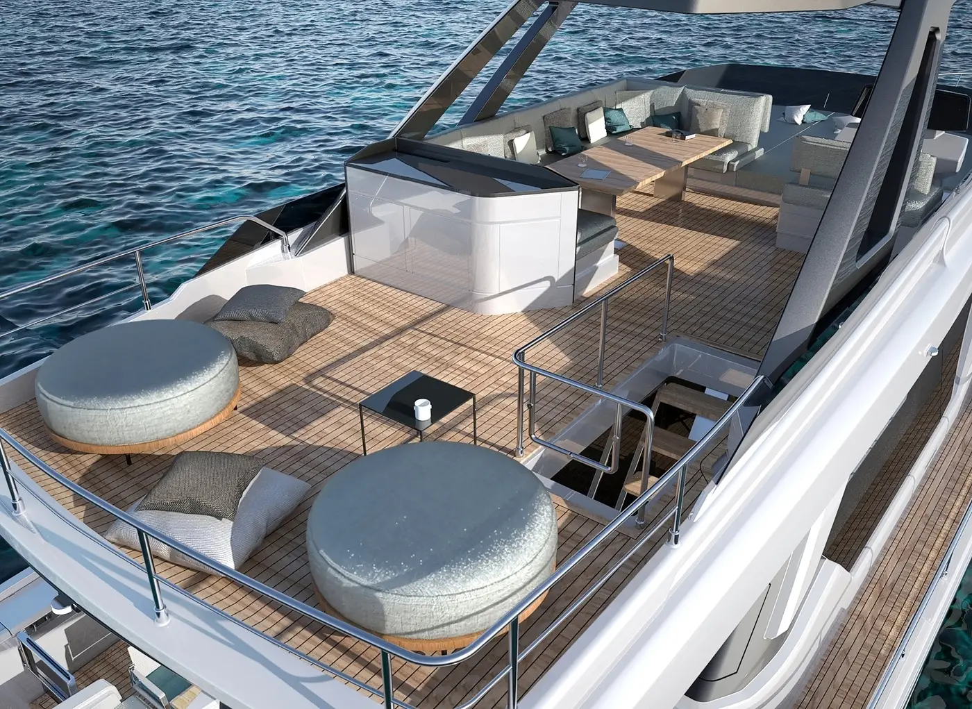 imagen 4 de Ferretti Yachts 720, un yate como una casa de verano sobre el mar.