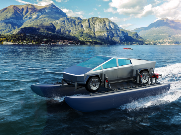 Cybercat: la saga que abrió en Cybertruck de Tesla salta al agua en su versión catamarán.