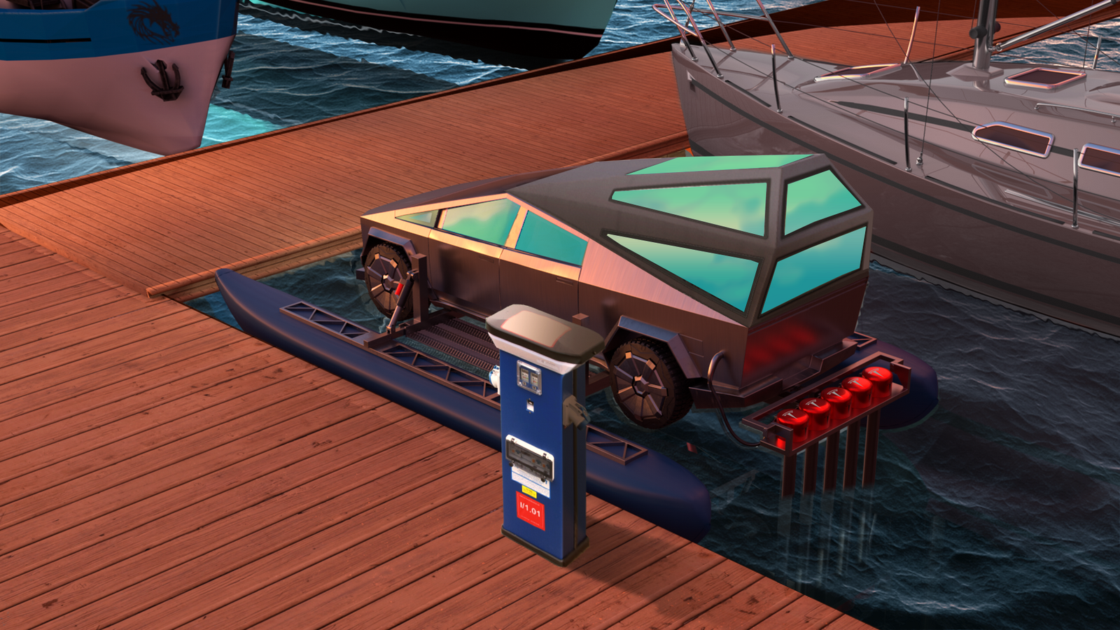 imagen 7 de Cybercat: la saga que abrió en Cybertruck de Tesla salta al agua en su versión catamarán.