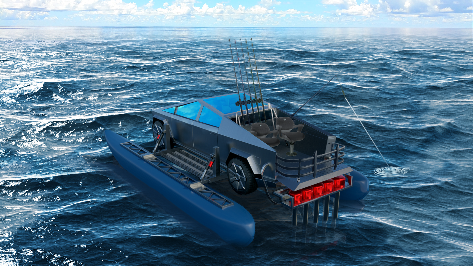 imagen 3 de Cybercat: la saga que abrió en Cybertruck de Tesla salta al agua en su versión catamarán.
